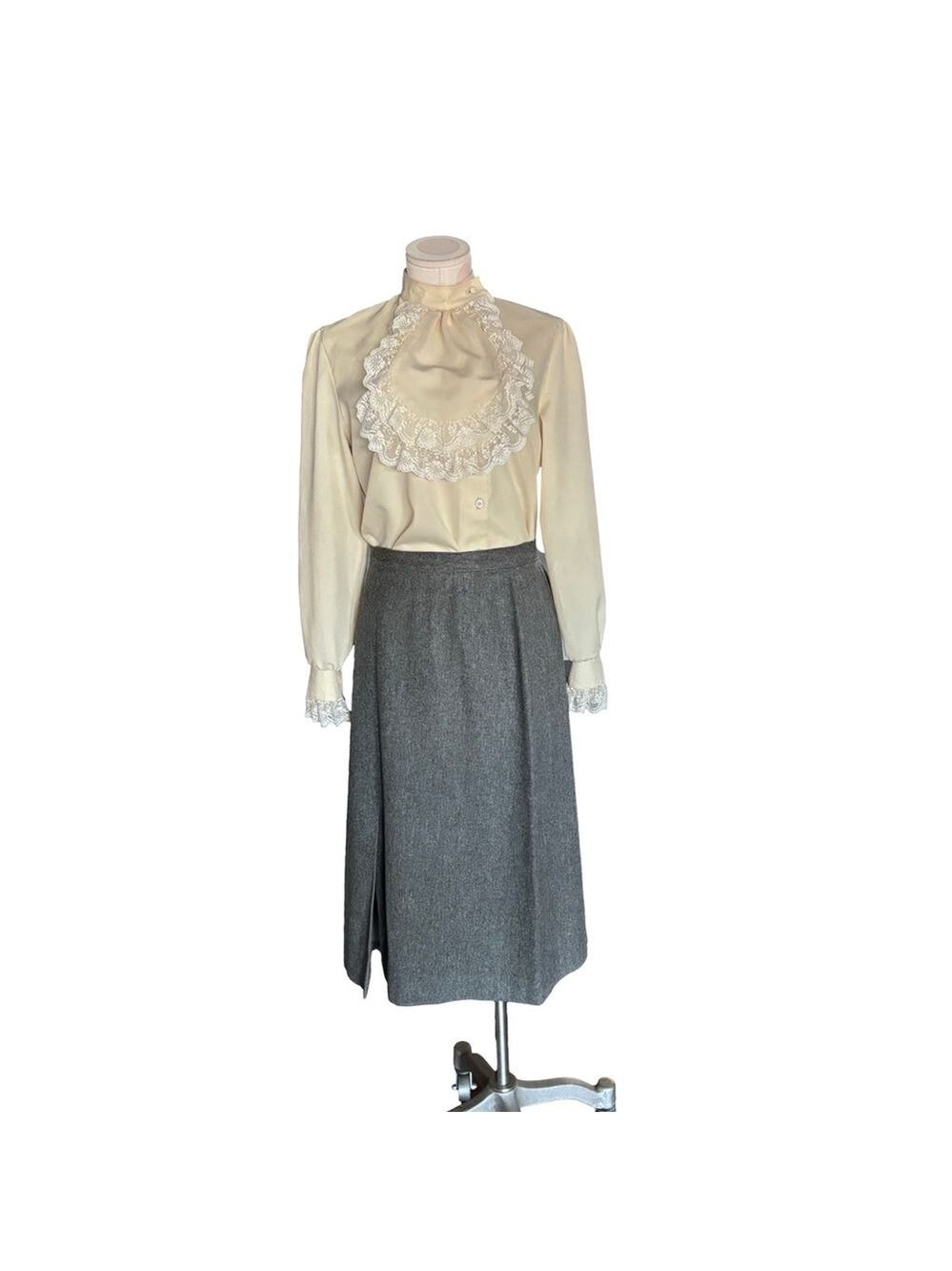 Vintage 90s Wool Blend gray midi skirt - 10/L